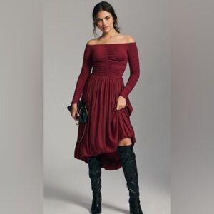 Anthropologie Burgundy Off-Shoulder Dress